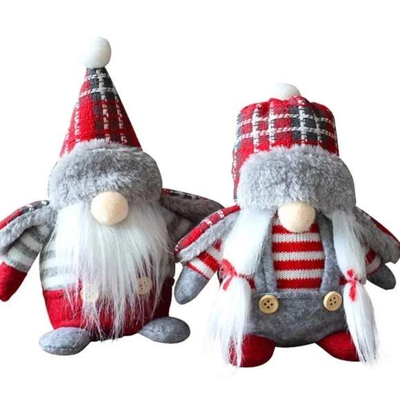 Set‎ of 2 Winter Gnomes 7” Buffalo Check Holiday Decor Gifts Boy Girl - Picture 1 of 6